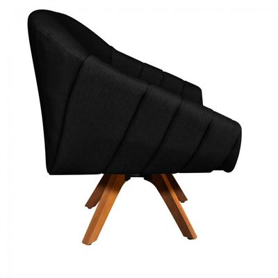 Poltrona Giratória Giovana Linho Preto Base Madeira D´rossi