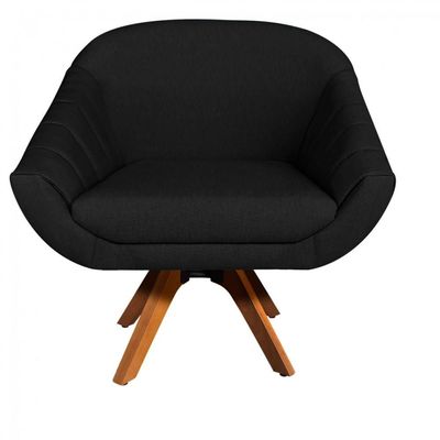 Poltrona Giratória Giovana Linho Preto Base Madeira D´rossi