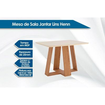 Mesa para Cozinha Lins SC91 c/Tampo Madeirado Reto s/ Vidro 120x80cm Nature/Off White - Henn