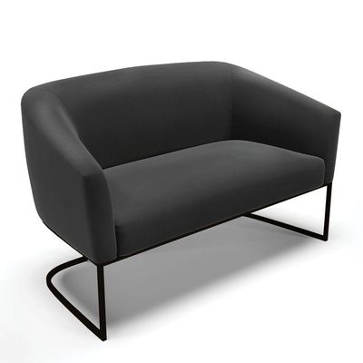 Sofá Namoradeira E 2 Poltronas Base Industrial Preto Stella Suede D03 - D'rossi Cor Preto