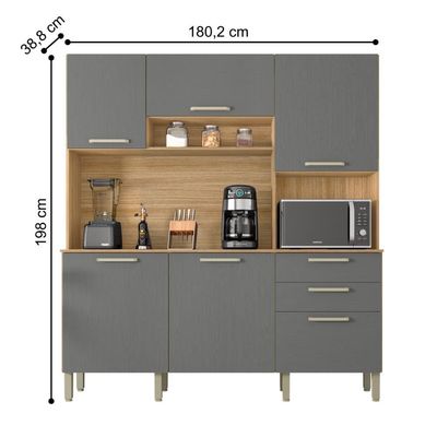 Kit De Cozinha Com 2 Gavetas Cuenca Freijó Gris