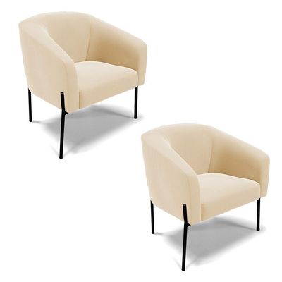 Poltrona Pé De Ferro Preto Kit 2 Stella Suede Bege D03 - D'rossi