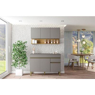 Cozinha Modulada Line Composição 2 Gris Freijó - Kits Paraná