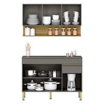 Cozinha Modulada Ambiente Line Composição 6 Gris Freijó - Kits Paraná