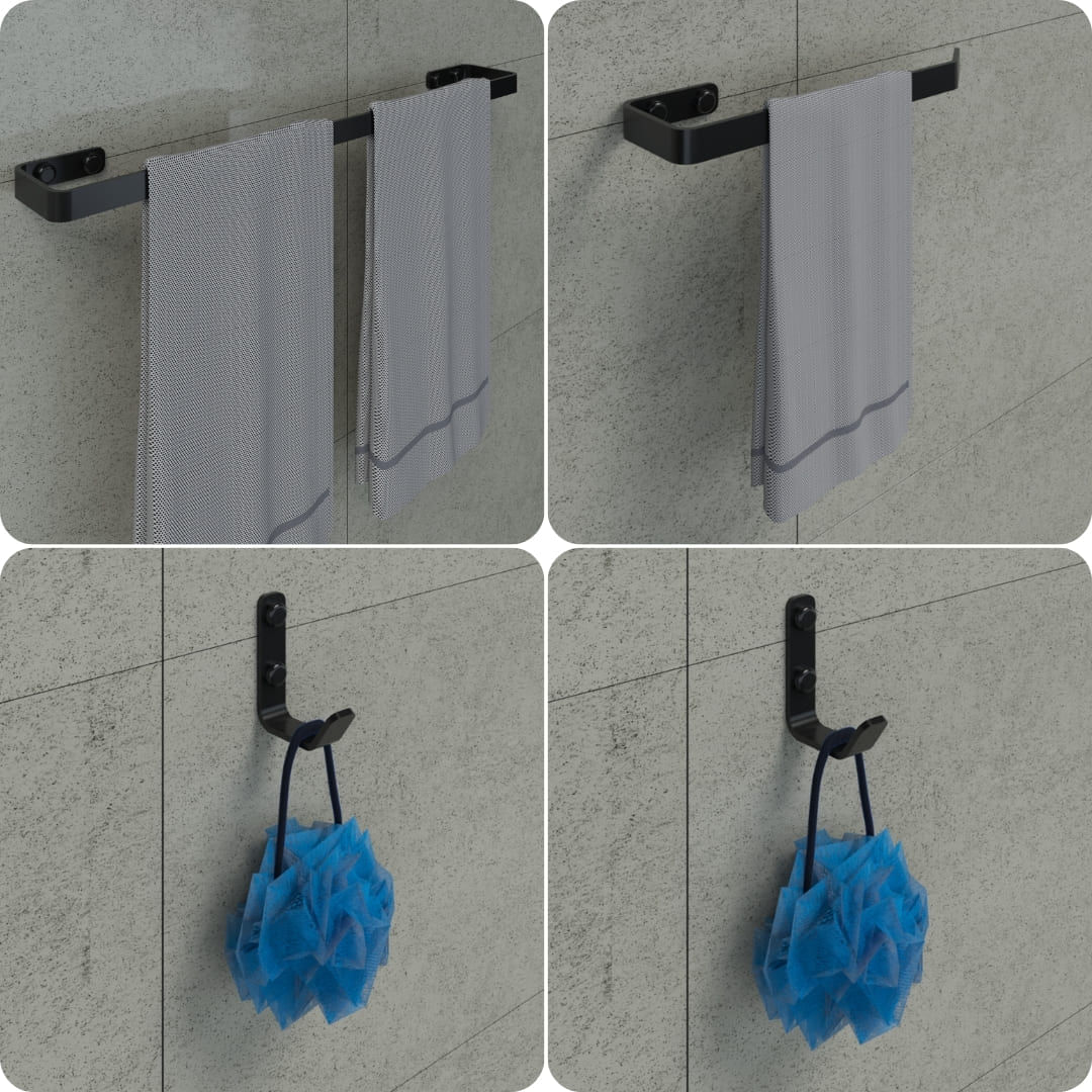 Kit Acessórios Para Banheiro Preto Fosco 4 Peças Plus