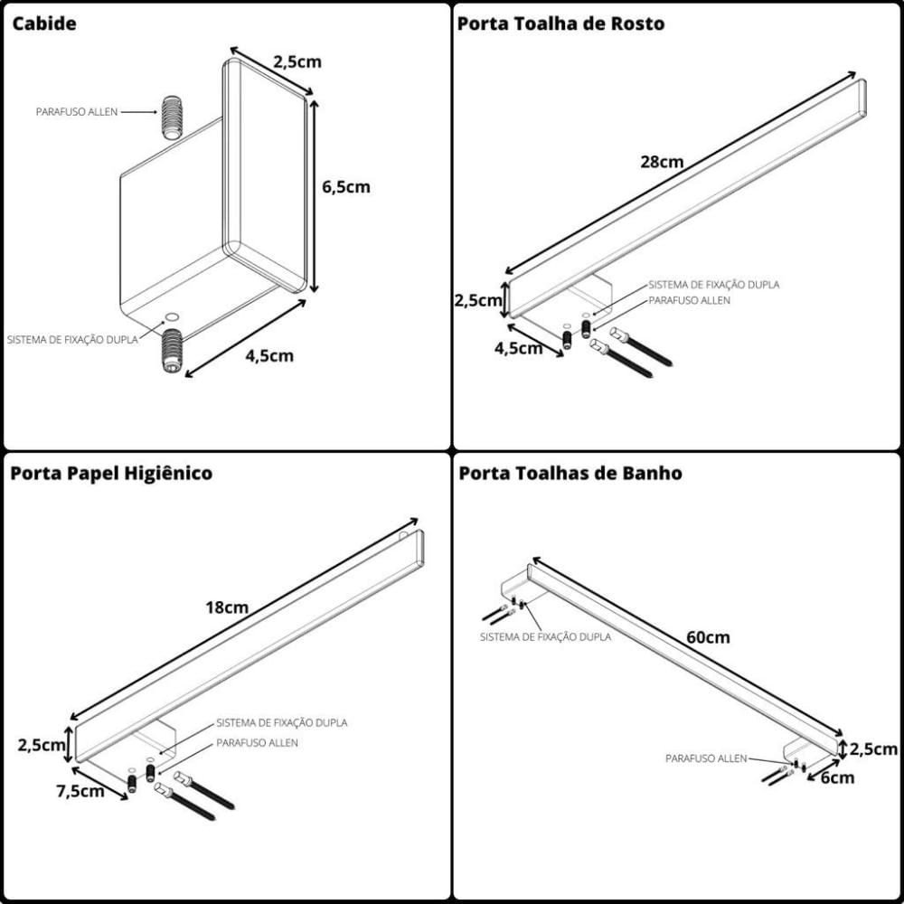 Kit De Acessórios Para Banheiro Branco Master 4 Peças