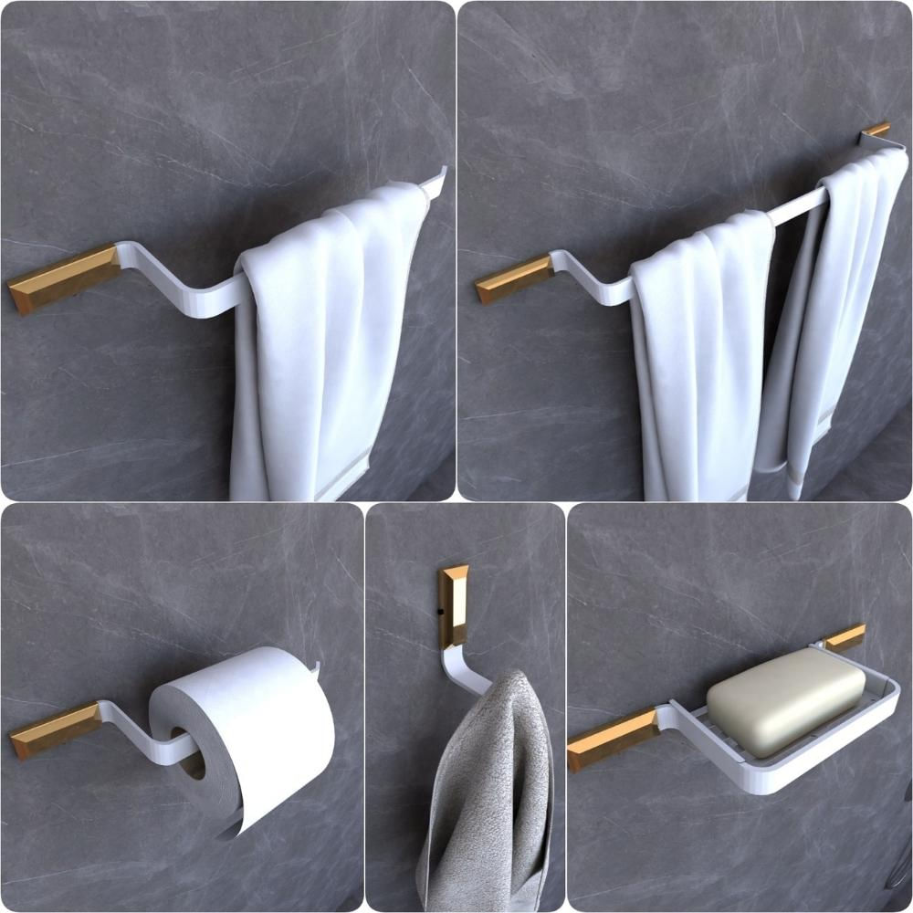 Kit Acessórios Para Banheiro Branco e Gold Empire 5 peças