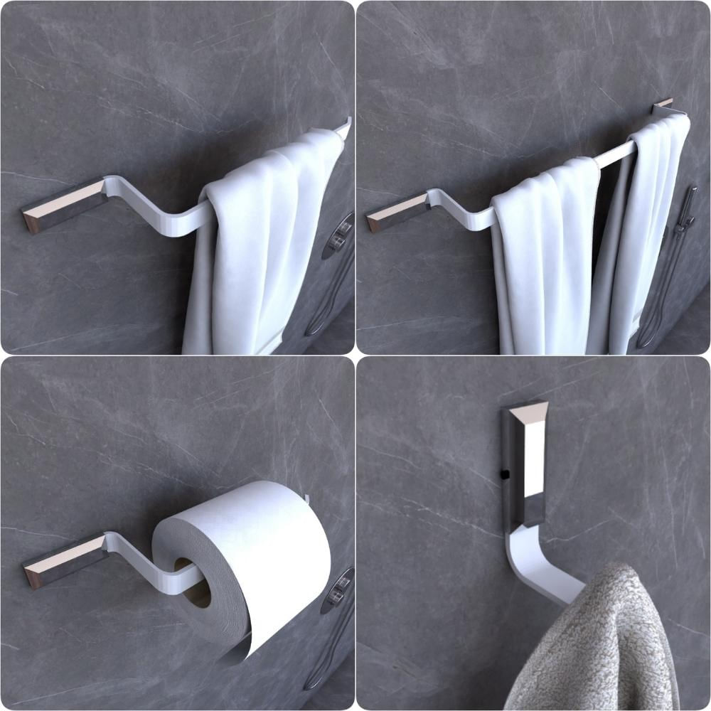 Kit Acessórios Para Banheiro Branco e Cromo Empire 4 peças
