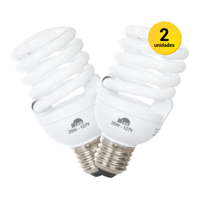 Kit 2 Lâmpadas Mini Espiral 25W Kian Branca 127V