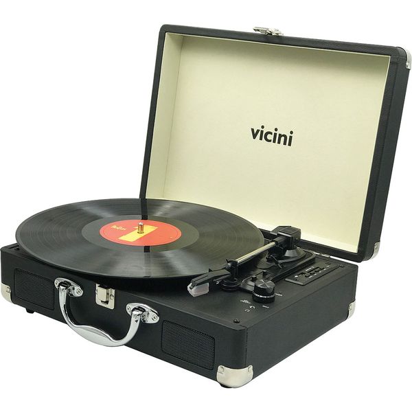 Vitrola Toca Disco Bluetooth Vicini Classic VC-285 10WRMS Entradas USB e SD Preto