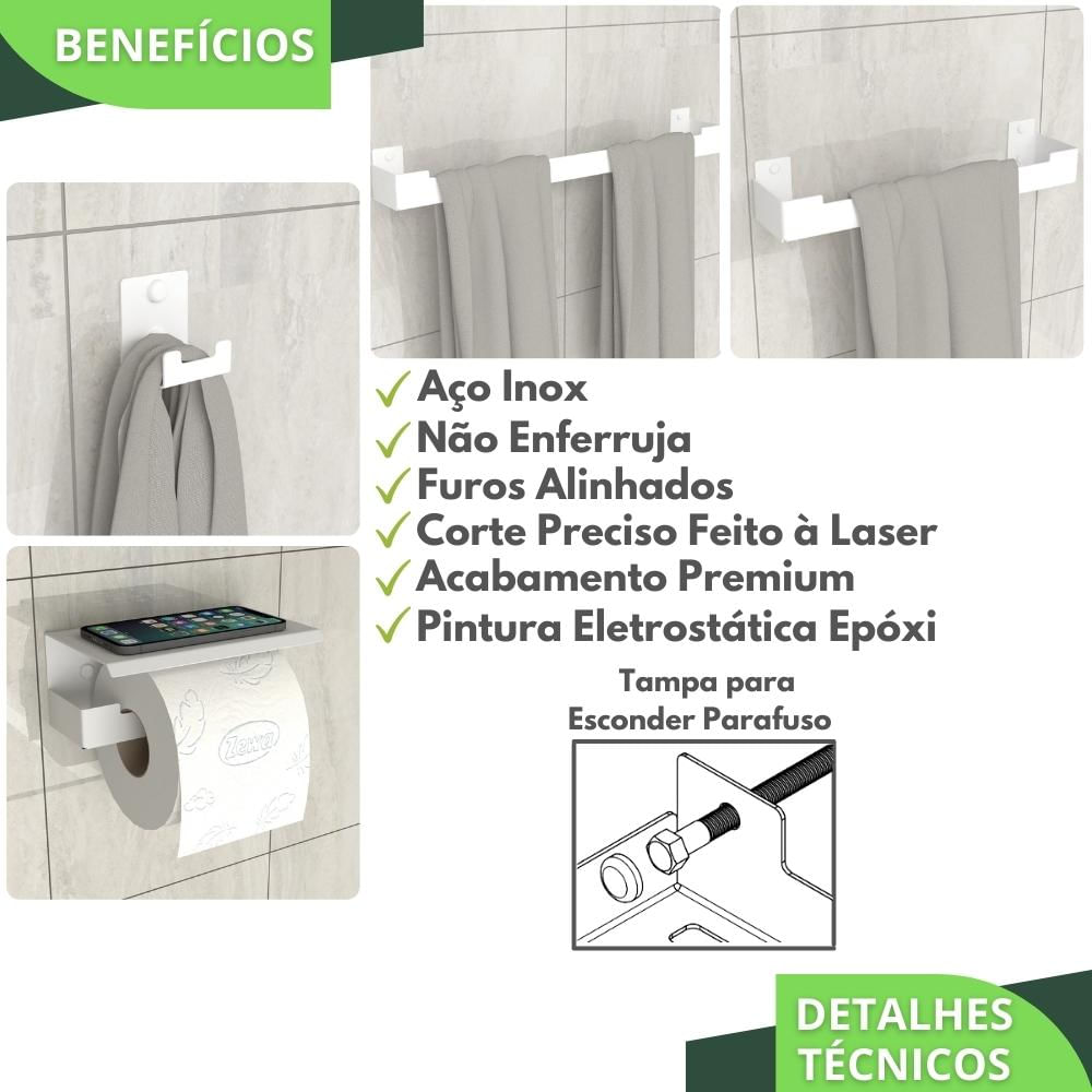 Kit Acessórios Para Banheiro Branco 4 Peças ELG