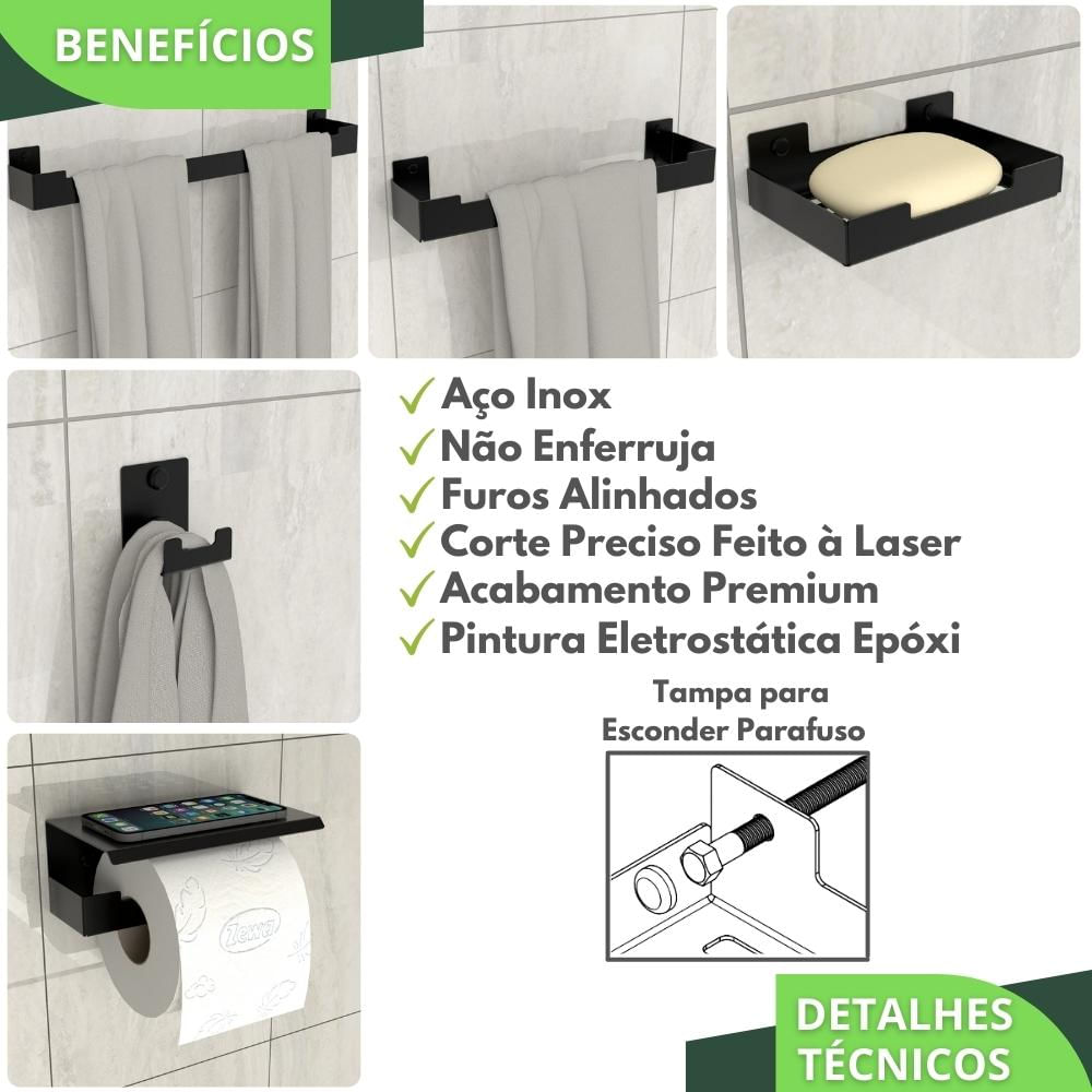 Kit Acessórios Para Banheiro Preto Fosco 5 Peças ELG