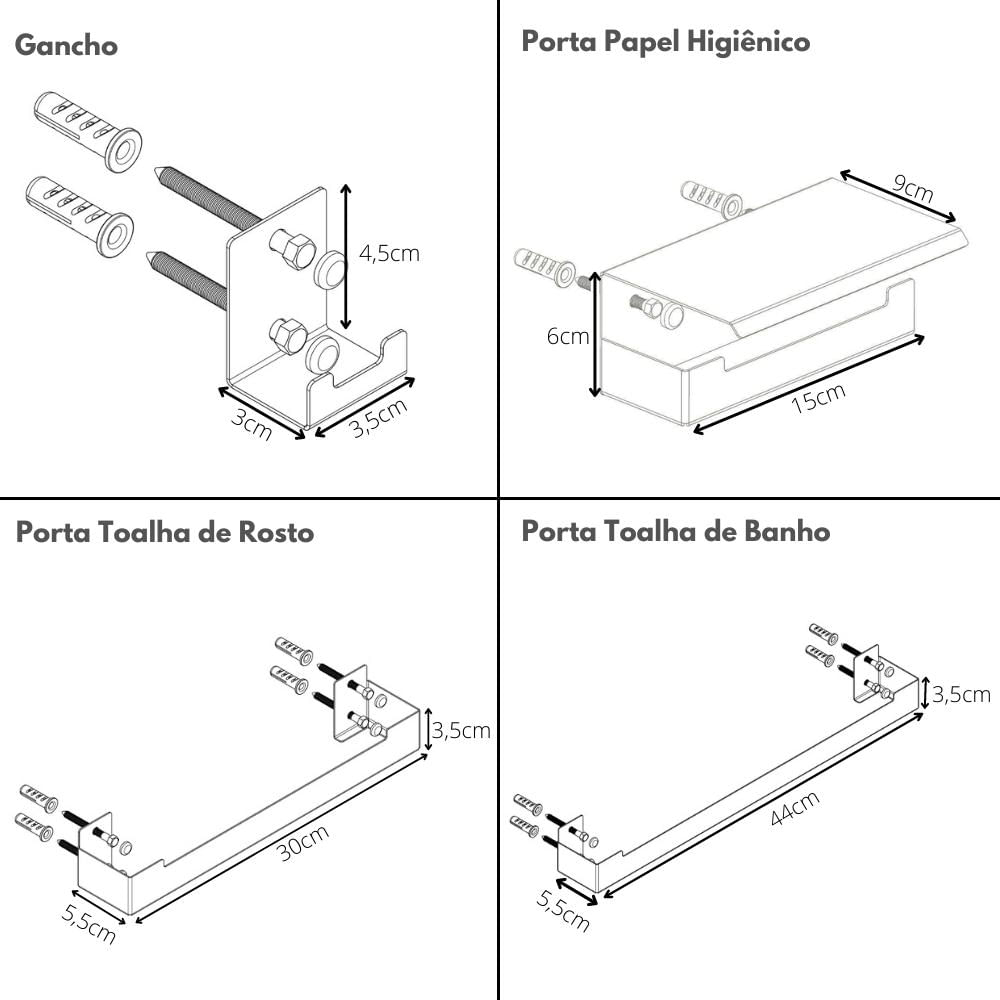 Kit Acessórios Para Banheiro 7 Peças Branco ELG