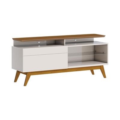 Rack Bancada 1 Gaveta com Nicho 146cm Amy Off White/Freijó - Gran Belo