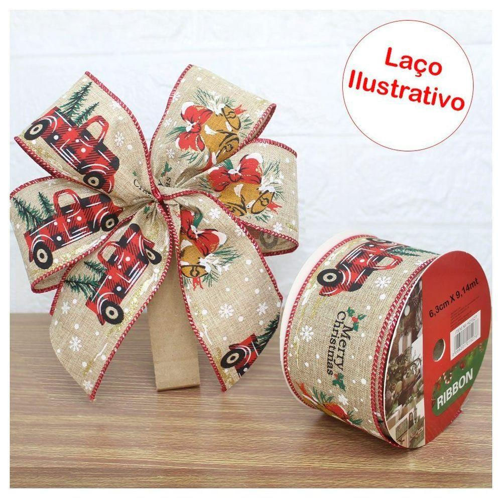 Rolo Fita Aramada Natal Merry Christmas Decoração Natalina 6,3cm X 9,14m