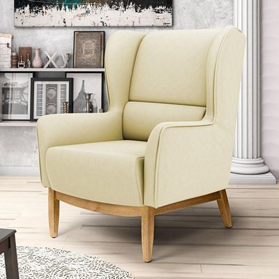 Kit 02 Poltronas Decorativas Para Sala de Estar Milena D02 Base de Madeira Corano Bege C-26 - Lyam Decor