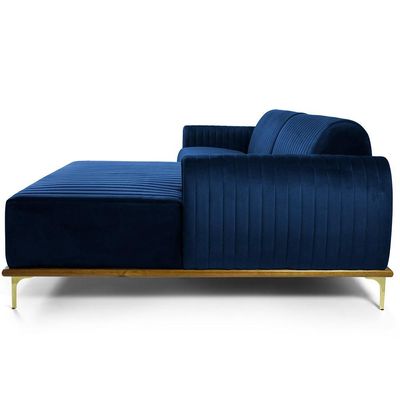 Sofá 4 Lugares com Chaise Direito Para Sala Molino 255 cm D02 Veludo Azul Oxford C-304 - Lyam Decor