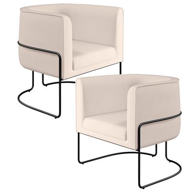 Kit 02 Poltronas Decorativas Fixa Base de Aço Preto Betina D02 Veludo Bege C-309 - Lyam Decor