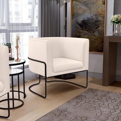 Kit 02 Poltronas Decorativas Fixa Base de Aço Preto Betina D02 Veludo Bege C-309 - Lyam Decor