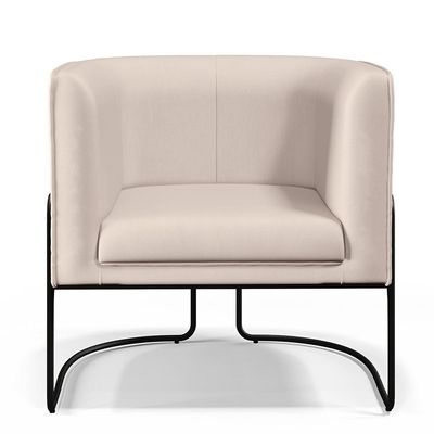 Kit 02 Poltronas Decorativas Fixa Base de Aço Preto Betina D02 Veludo Bege C-309 - Lyam Decor