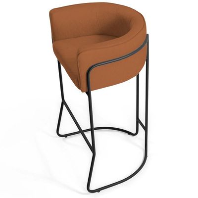 Banqueta Decorativa Fixa Base de Aço Preto Betina D02 Veludo Telha C-262 - Lyam Decor