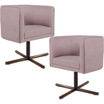 Kit 02 Poltronas Decorativas Giratória Base X Betina D02 Veludo Rosê C-305 - Lyam Decor