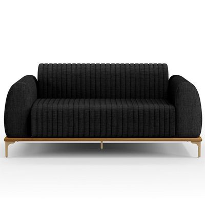 Sofá 3 Lugares Para Sala de Estar Molino 180 cm D02 Pés D'Ouro Linho Chumbo D-465 - Lyam Decor
