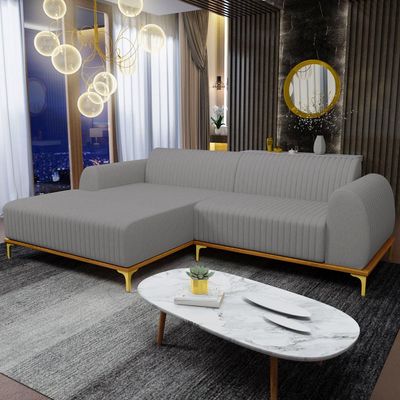 Sofá 6 Lugares com Chaise Esquerdo Sala Estar Molino 350cm D02 Linho Cinza Escuro C-416 - Lyam Decor