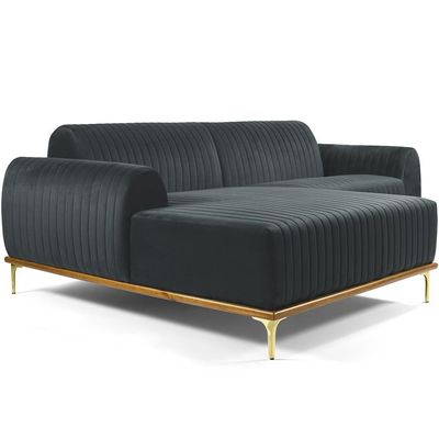 Sofá 3 Lugares com Chaise Esquerdo Para Sala Molino 230 cm D02 Veludo Cinza C-317 -Lyam Decor