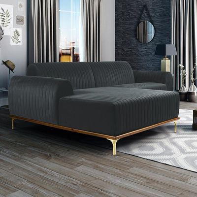 Sofá 3 Lugares com Chaise Esquerdo Para Sala Molino 230 cm D02 Veludo Cinza C-317 -Lyam Decor