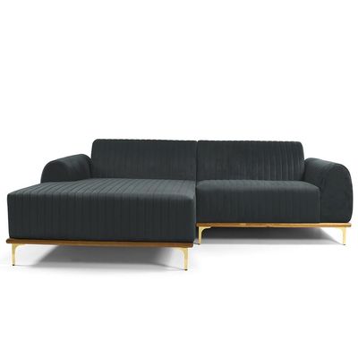 Sofá 3 Lugares com Chaise Esquerdo Para Sala Molino 230 cm D02 Veludo Cinza C-317 -Lyam Decor