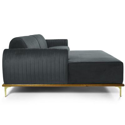 Sofá 3 Lugares com Chaise Esquerdo Para Sala Molino 230 cm D02 Veludo Cinza C-317 -Lyam Decor