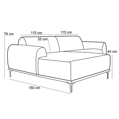 Sofá 3 Lugares com Chaise Esquerdo Para Sala Molino 230 cm D02 Veludo Cinza C-317 -Lyam Decor