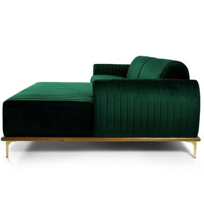 Sofá 4 Lugares com Chaise Direito Para Sala Molino 265 cm D02 Veludo Verde Musgo C-303 - Lyam Decor