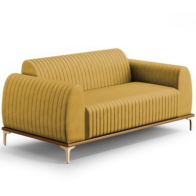 Sofá 3 Lugares Para Sala De Estar Molino 180 Cm D02 Pés D'ouro Veludo Mostarda C-260 - Lyam Decor
