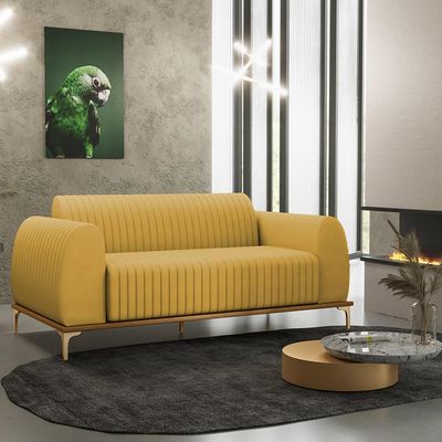 Sofá 3 Lugares Para Sala De Estar Molino 180 Cm D02 Pés D'ouro Veludo Mostarda C-260 - Lyam Decor