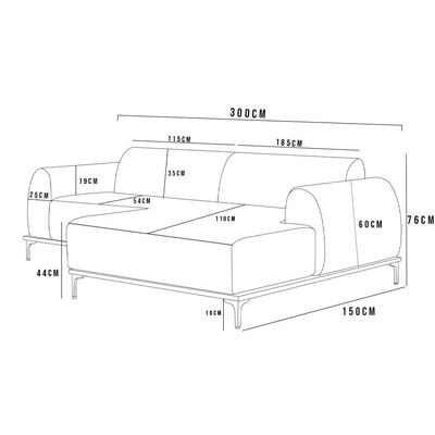 Sofá 5 Lugares com Chaise Direito Sala de Estar Molino 300cm D02 Linho Chumbo D-465 - Lyam Decor
