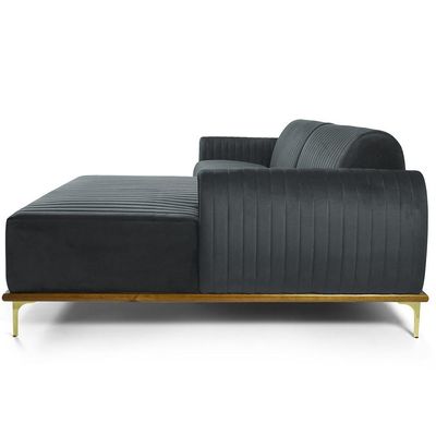 Sofá 4 Lugares com Chaise Direito Para Sala Molino 265 cm D02 Veludo Cinza C-317 - Lyam Decor