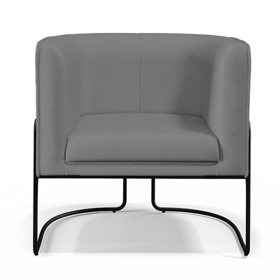 Kit 02 Poltronas Decorativas Fixa Base de Aço Preto Betina D02 Veludo Cinza C-317 - Lyam Decor