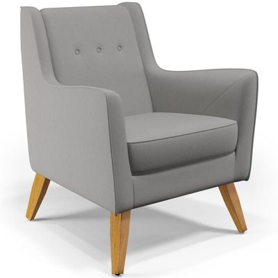 Poltrona Decorativa com Pés de Madeira Taroba D02 Linho Cinza Escuro C-416 - Lyam Decor
