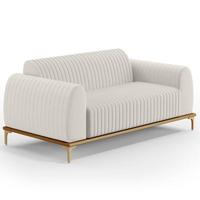 Kit Sofá 3 Lugares 180cm Com 2 Poltronas Molino Pés D'ouro D02 Linho Cru C-443 - Lyam Decor