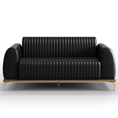 Sofá 3 Lugares Para Sala de Estar Molino 180 cm D02 Pés D'Ouro Couríssimo Preto B-159 - Lyam Decor