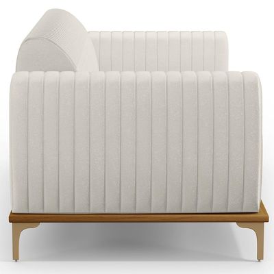Sofá 3 Lugares Para Sala de Estar Molino 180 cm D02 Pés D'Ouro Linho Cru C-443 - Lyam Decor