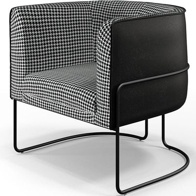 Poltrona Decorativa Fixa Base Aço Preto Betina D02 Pied Poule Corano Preto - Lyam Decor