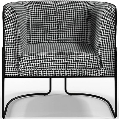 Poltrona Decorativa Fixa Base Aço Preto Betina D02 Pied Poule Corano Preto - Lyam Decor
