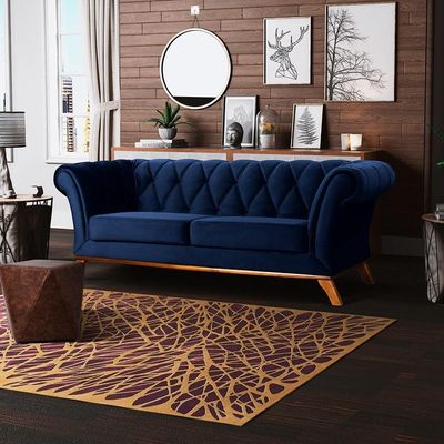 Sofá 3 Lugares Para Sala de Estar Império 210 cm D02 Veludo Azul Marinho C-287 - Lyam Decor