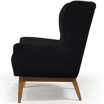 Poltrona Decorativa Fixa Base de Madeira Milena D02 Veludo Preto C-300 - Lyam Decor