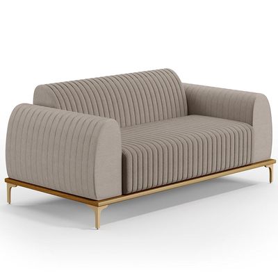 Kit Sofá 3 Lugares Sala Estar 210cm Com Poltrona Molino Pés D'ouro D02 Linho Bege C-107 - Lyam Decor