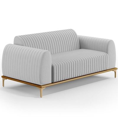 Kit Sofá 3 Lugares 180cm Com 2 Poltronas Molino Pés D'ouro D02 Linho Cinza D-315 - Lyam Decor