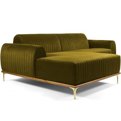 Sofá 3 Lugares com Chaise Esquerdo Para Sala Molino 230 cm D02 Veludo Mostarda C-260 -Lyam Decor